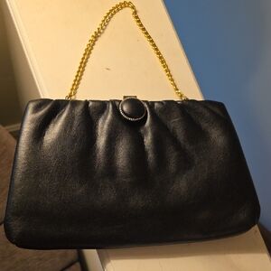 Vintage Black Faux Leather Chain-Handle Women's Purse